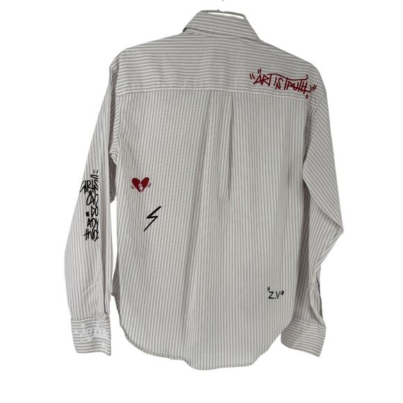 Zadig Voltaire Tais Raye XS Button Up Shirt Stripe Girl Power Designer White - Picture 15 of 15